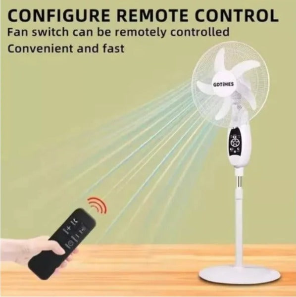 Ventilador Piso Recargable Panel Solar Control Lampara 16 In GD-936 S