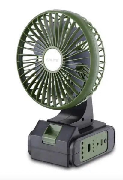 Ventilador Eléctrico Gd-8081, Usb, Panel Solar Y 3 Bombillas 2.54 Cm Verde Musgo Negro 7
