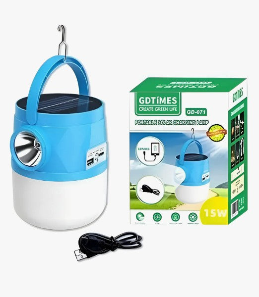 Bombillo Linterna Solar Recargable Usb 15w Gdtimes Gd-073 Blanco