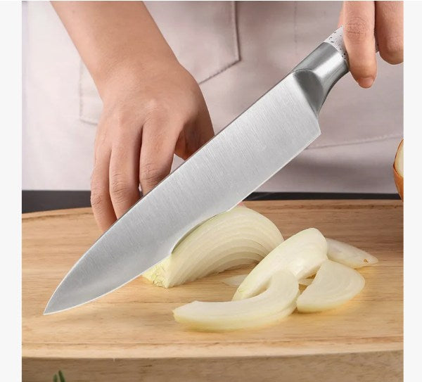 Juego de cuchillos de cocina, 8 piezas de acero inoxidable con mango hueco de bloque para cuchillo de chef (blannco) HP-4002B