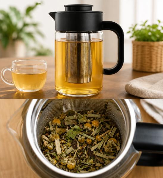 Jarra De Vidrio Para Té O infusiones Con Tapa y separador, Capacidad Grande 1.000 LTS