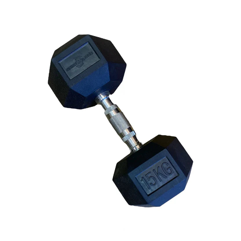 MANCUERNA ENCAUCHETADA 15KG (HEXAGONAL) DB-R-301 SPORTFITNESS — Mancuerna Profesional de Alto Rendimiento