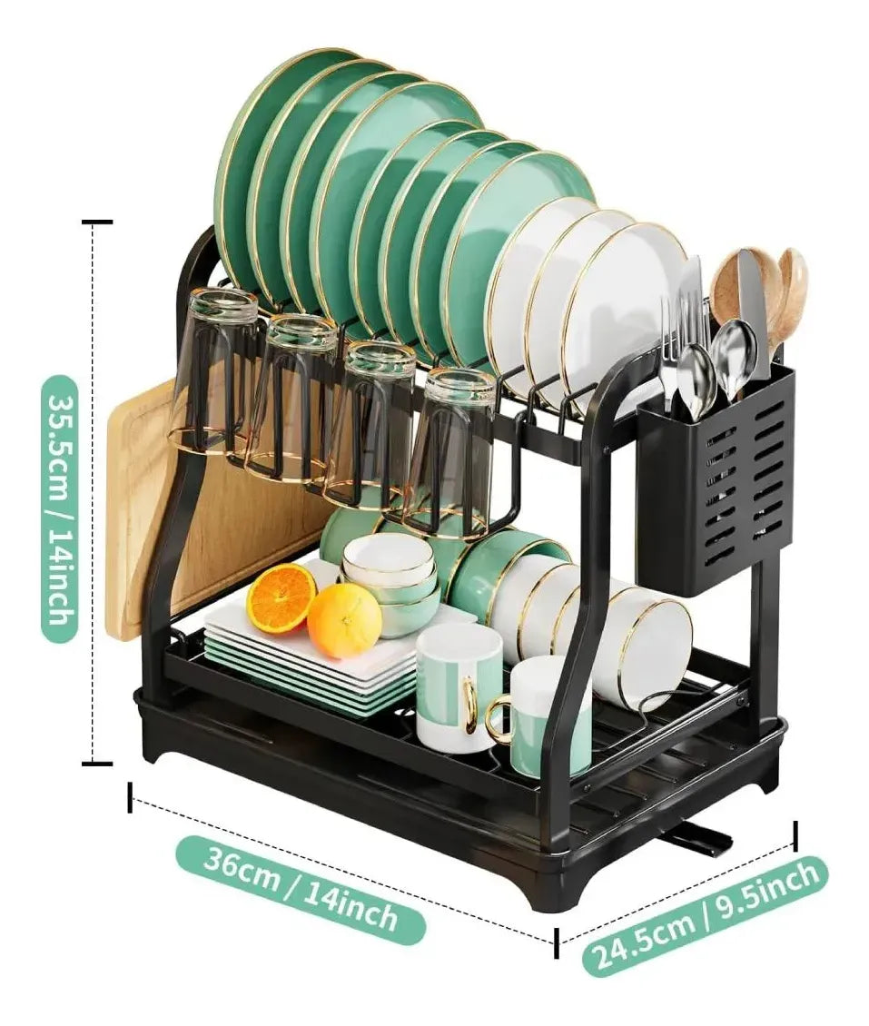 Escurridor 2 Niveles 1208 De Acero Inoxidable Seca Platos Negro