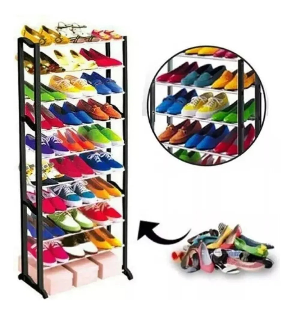 Zapatero 10 Niveles 30 Pares Plástico Negro Compacto y Desarmable