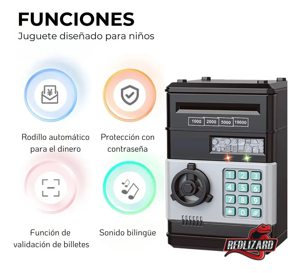 Alcancía Para Niños Electronica Con Contraseña Digital Color Number Bank Negro