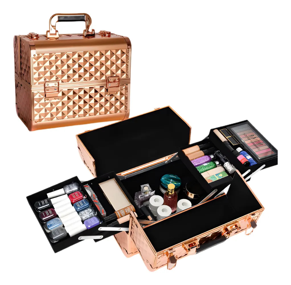 Maletin Profesional De Maquillaje Expandible Portátil Oro Rosa