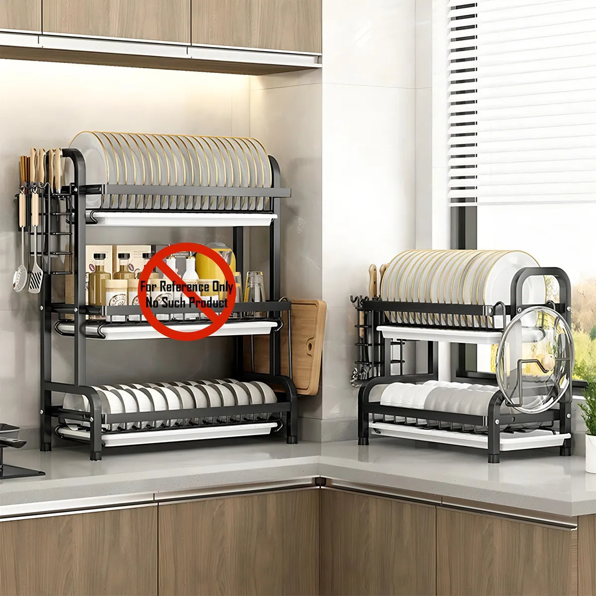 Secaplatos Platero 2 Niveles Negro Con Cubiertero Y Secavasos Acero Cocina