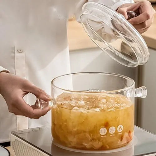 Olla De Vidrio Refractaria 1.5l Con Tapa Resistente Al Calor Transparente