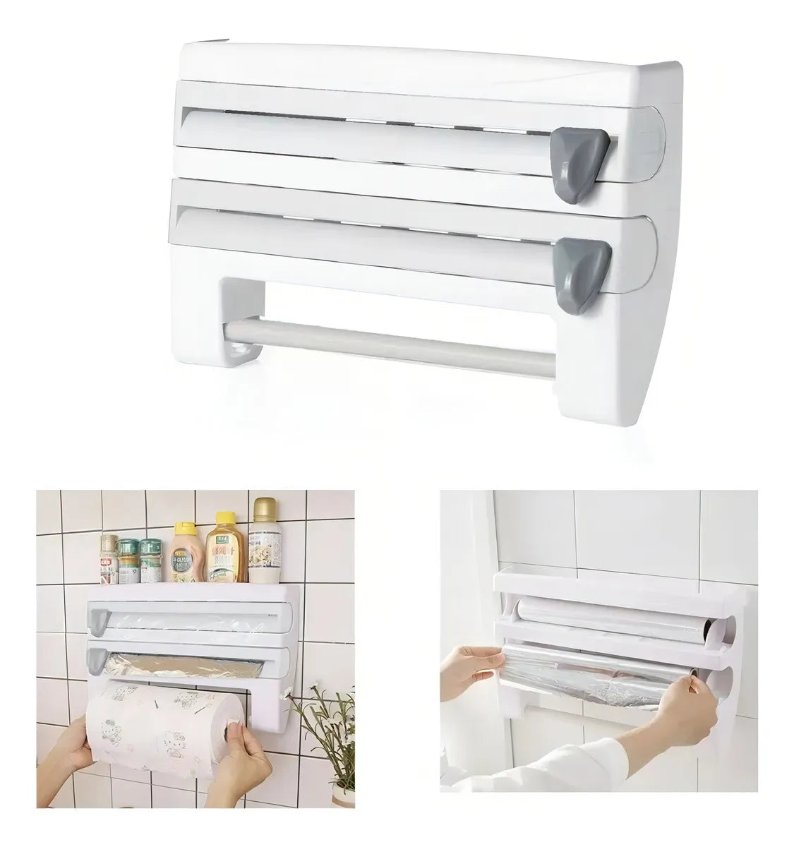 Porta Rollos Dispensador Cocina 4en1 Cortador Aluminio Papel