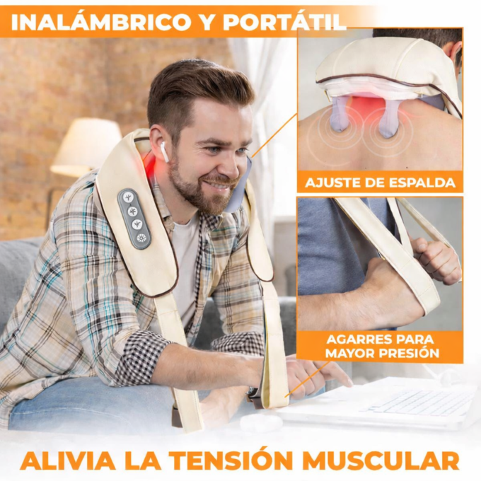 Masajeador de Cuello y Hombros con Calor 4D Inalámbrico Ajustable