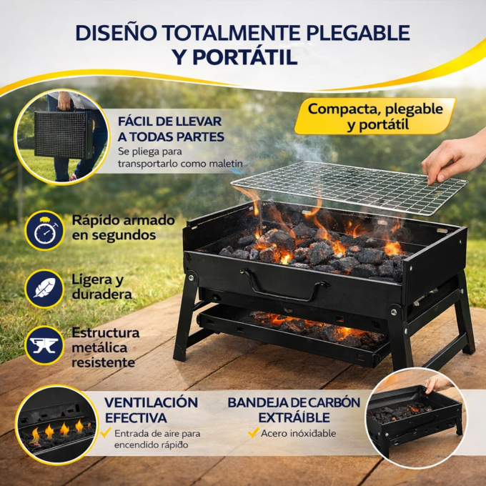 Mini Parrilla Plegable Portátil a Carbón