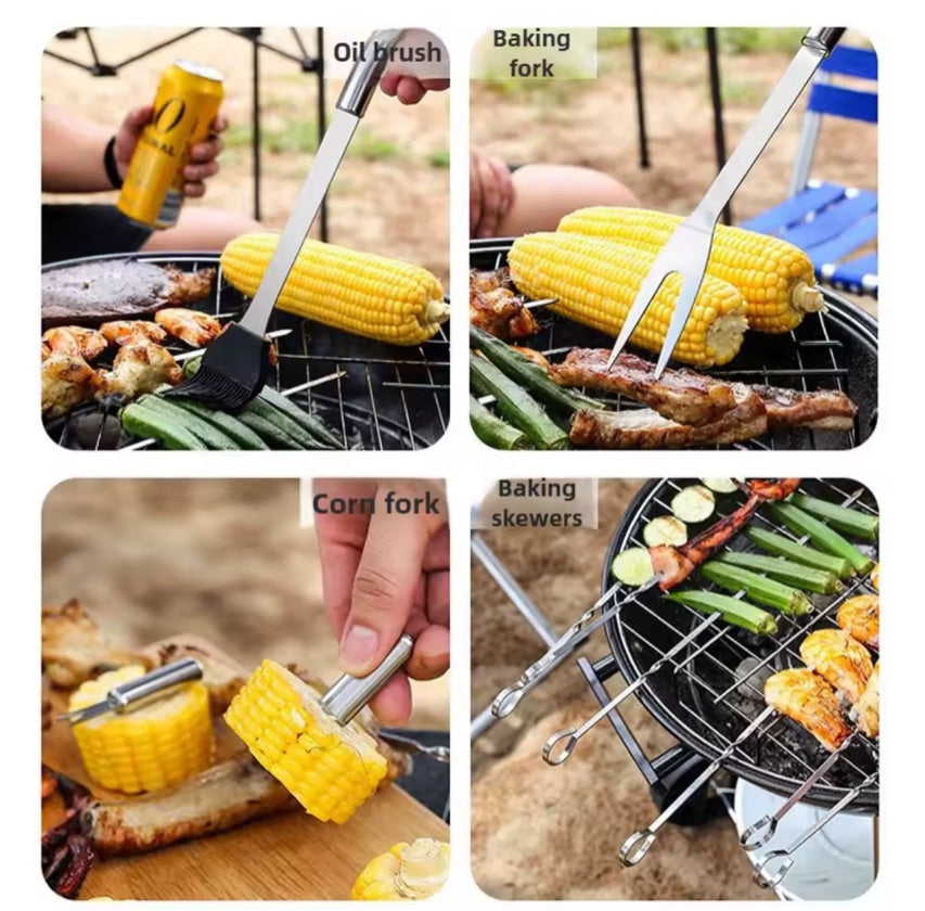 Juego De Utensilios Para Asado Bbq 9 Piezas Acero Inoxidable