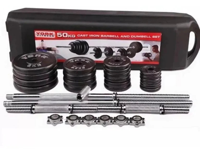 Kit Juego de Pesas 50Kg Negras — Set Multifuncional