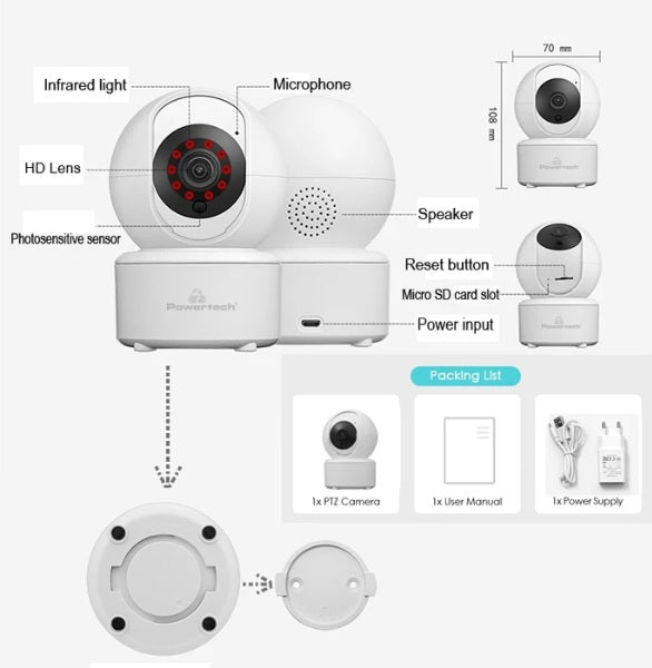 Camara Ip Wifi Doble Lente 360 Interior Sirenas Alarma R11-20C