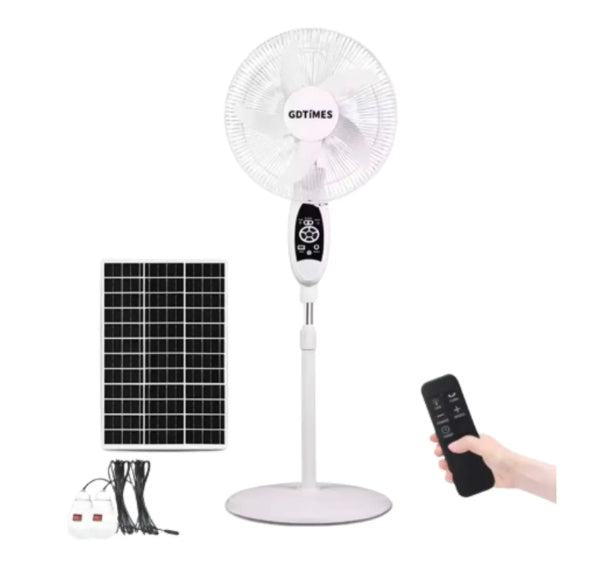 Ventilador Piso Recargable Panel Solar Control Lampara 16 In GD-936 S