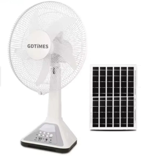 Ventilador Recargable Silencioso Panel Solar Luz Led Gd-314