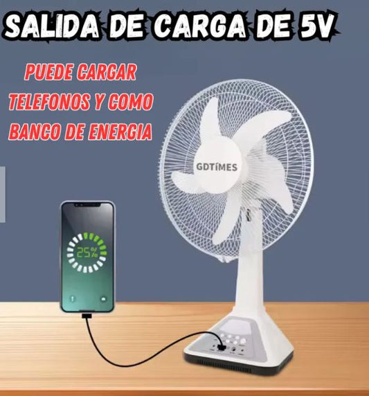 Ventilador Recargable Silencioso Panel Solar Luz Led Gd-314