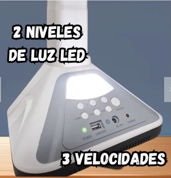 Ventilador Recargable Silencioso Panel Solar Luz Led Gd-314