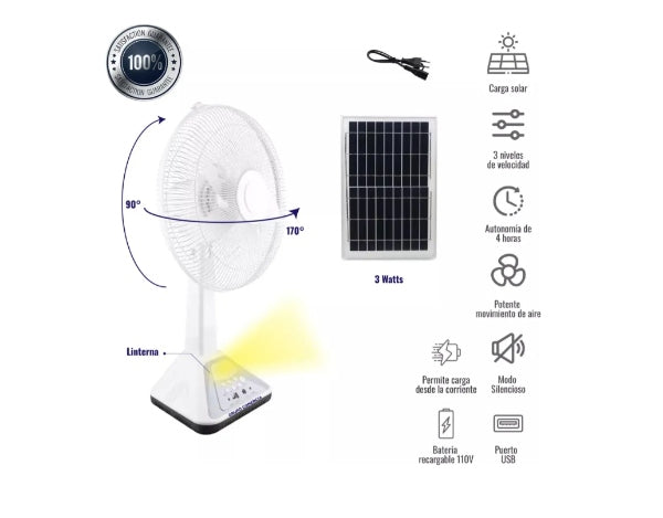 Ventilador Recargable Con Panel Solar 16 Gd-316