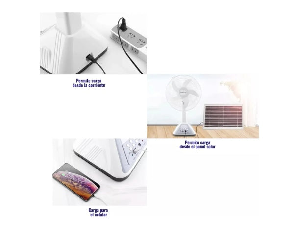 Ventilador Recargable Con Panel Solar 16 Gd-316