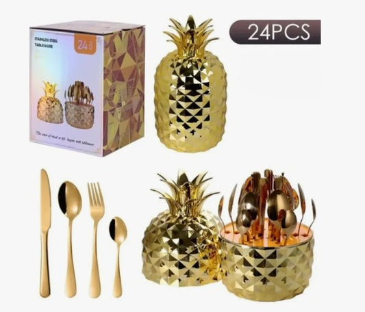 Juego De Cubiertos En Acero X 24 Piezas En Forma De Piña