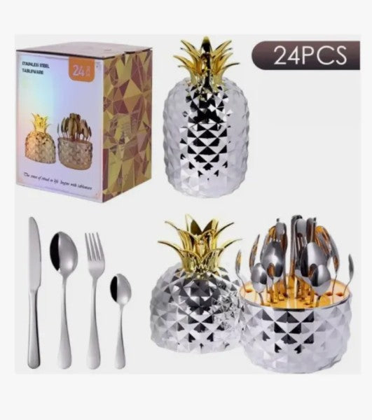 Juego De Cubiertos En Acero X 24 Piezas En Forma De Piña
