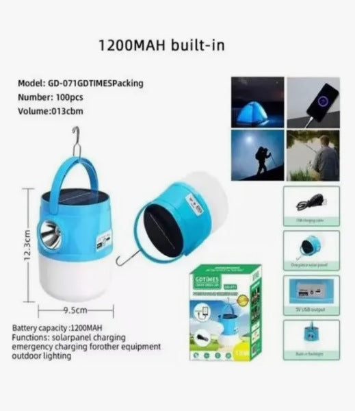Bombillo Linterna Solar Recargable Usb 15w Gdtimes Gd-073 Blanco