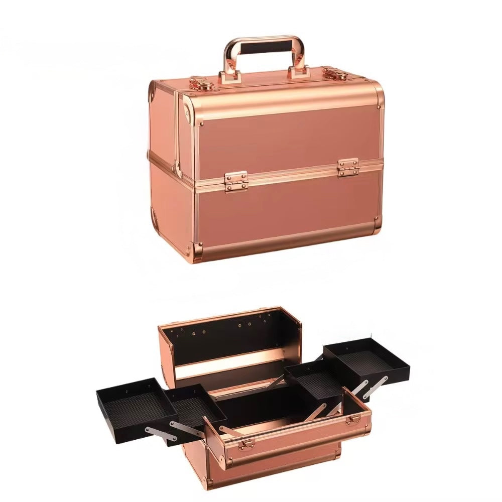Maletin Profesional De Maquillaje Expandible Portátil Oro Rosa
