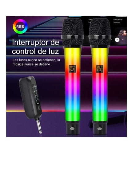 Microfono Koraoke Inalámbrico Recargable De 2,4g Con Luz Rgb WX-82