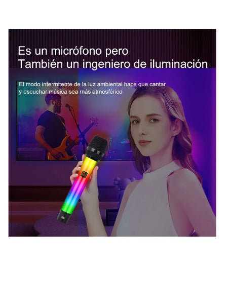 Microfono Koraoke Inalámbrico Recargable De 2,4g Con Luz Rgb WX-82