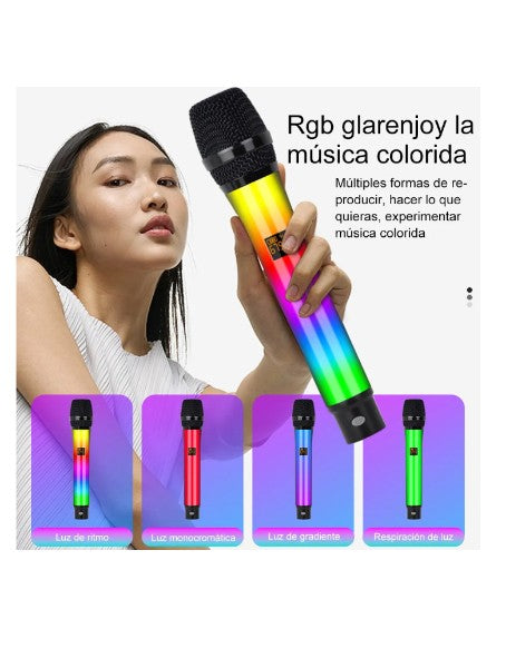 Microfono Koraoke Inalámbrico Recargable De 2,4g Con Luz Rgb WX-82
