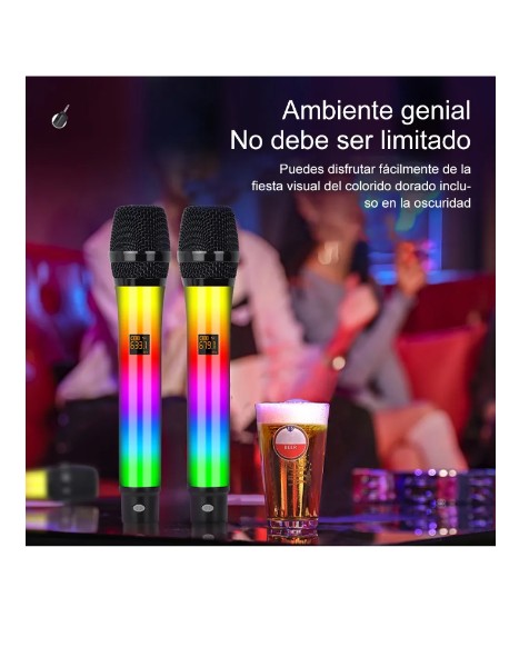Microfono Koraoke Inalámbrico Recargable De 2,4g Con Luz Rgb WX-82