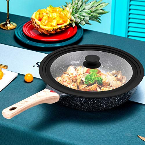 Sartén Antiadherente Tipo Piedra Con Tapa De Vidrio Negro