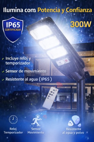 Lámpara Solar LED 300W IP65 – Máxima Potencia y Seguridad