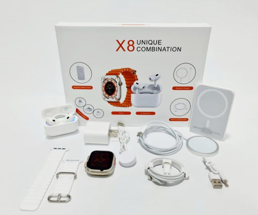 Reloj X8 Ultra Smartwatch Naranja + Audífonos + Power Bank