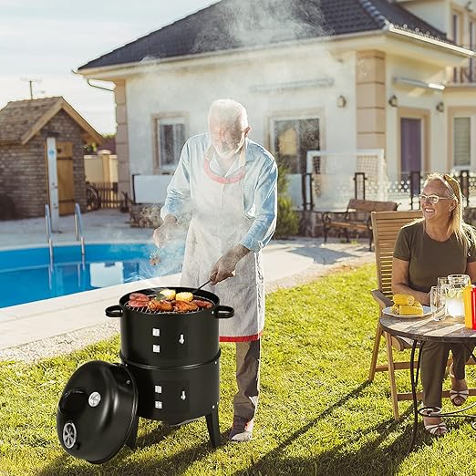 Parrilla asador ahumadora de carbón 3 en 1