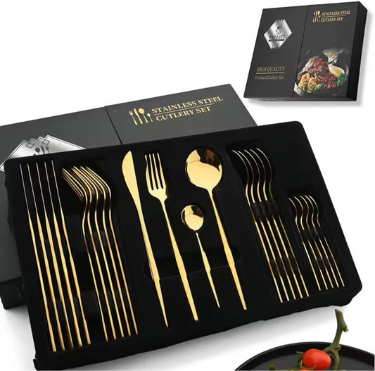 Set Cubierto Dorado Caja Lujo