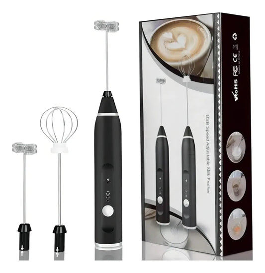 Mezclador Eléctrico Batidor Recargable Espumador, Carga Usb Color Negro