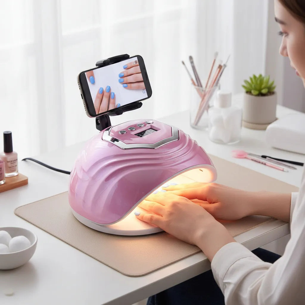 Lámpara Uv/led Para Uñas Con Soporte De Celular Rosa Rosado 224v