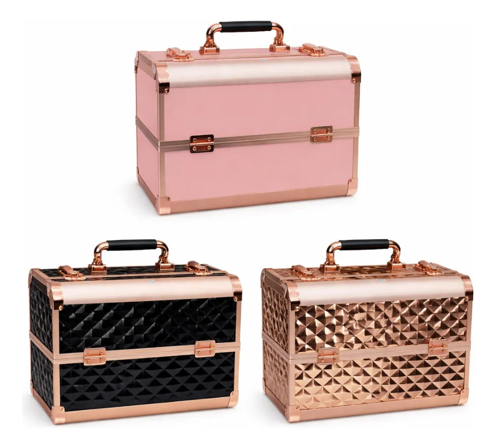 Maletin Profesional De Maquillaje Expandible Portátil Oro Rosa
