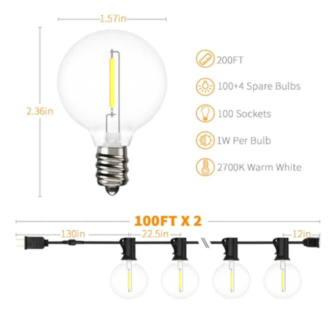 Extensión Luces Exteriores Solar 5 Mts 25 Bombillo Amarilla 1.2v