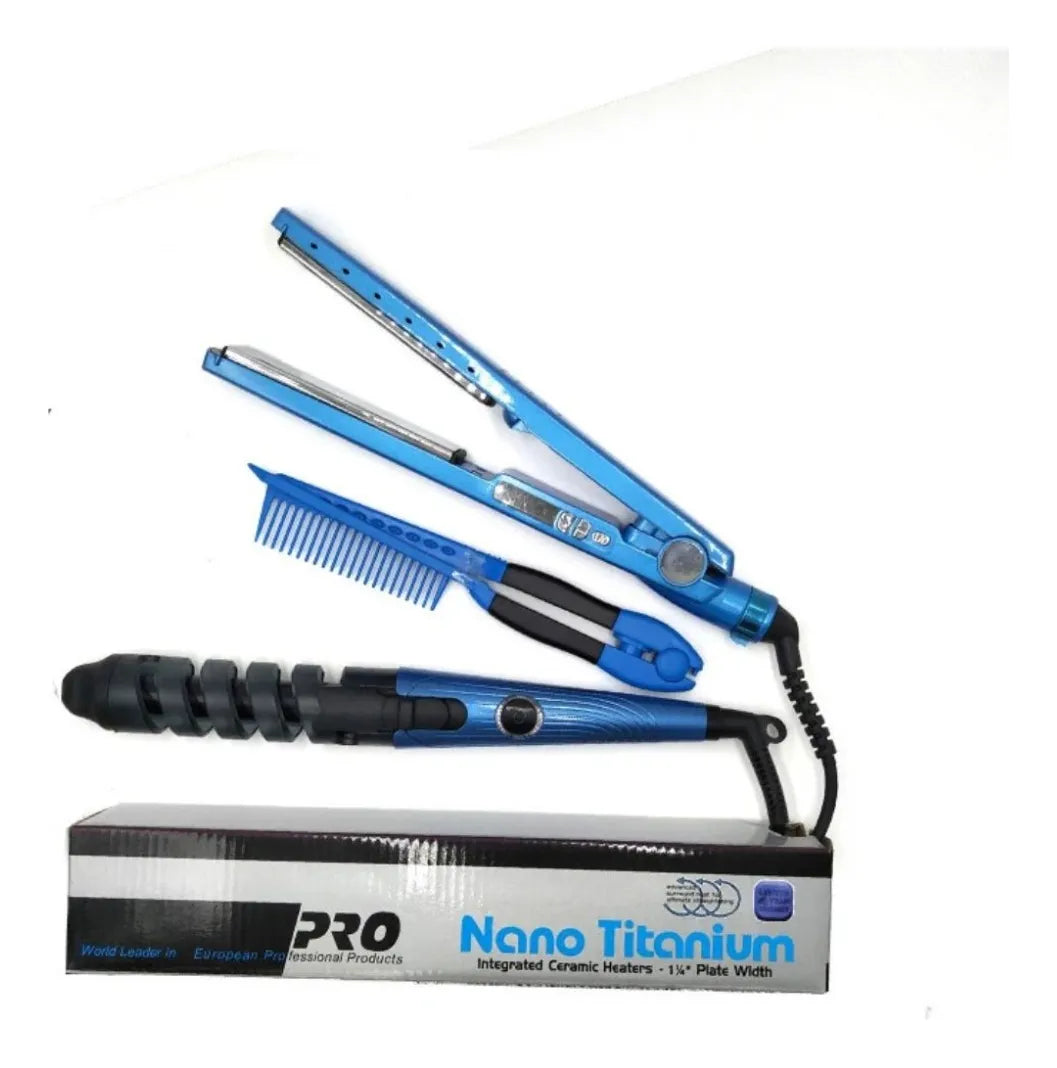 Plancha Nano Titanium En Combo- Plancha + Rizador Y Peine