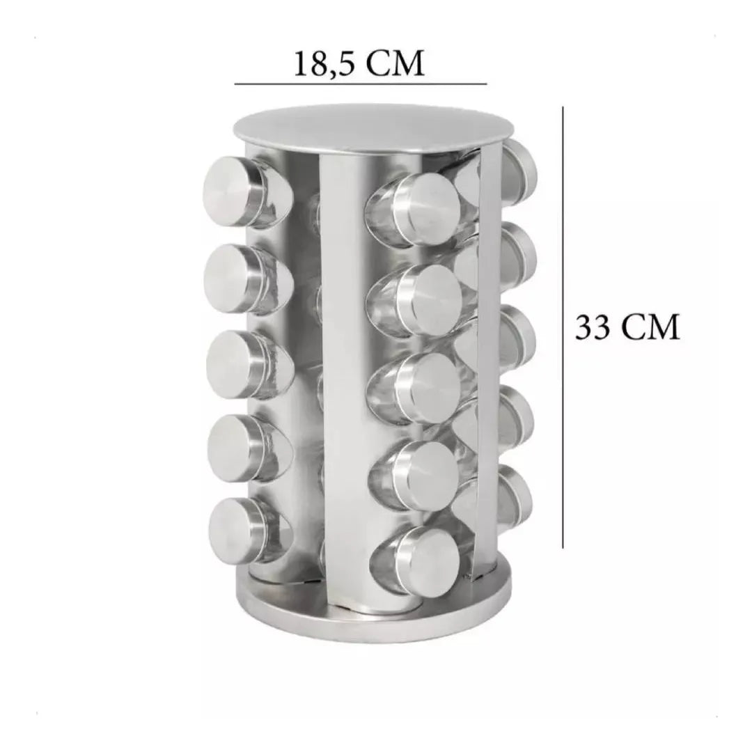 Especiero Giratorio 20 Condimentos Vidrio Y Acero Inoxidable Plateado