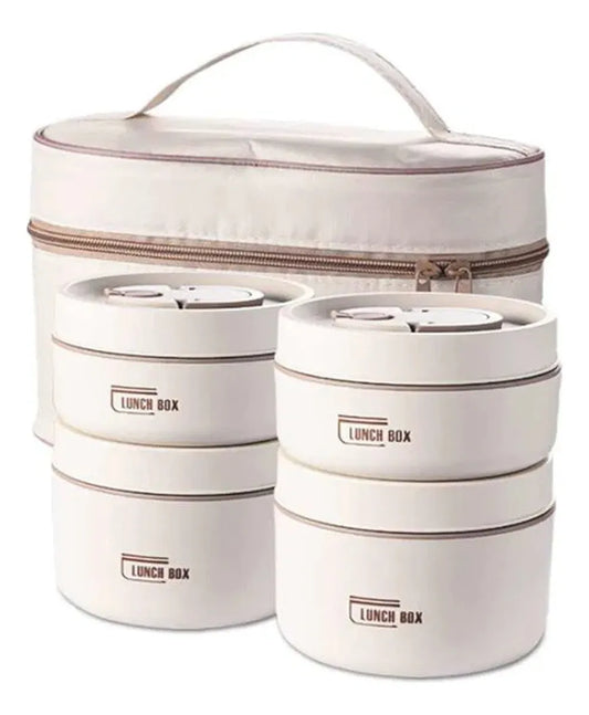 Lonchera Set X4 Porta Comidas Almuerzo Merienda Media Comida Beige Clásico