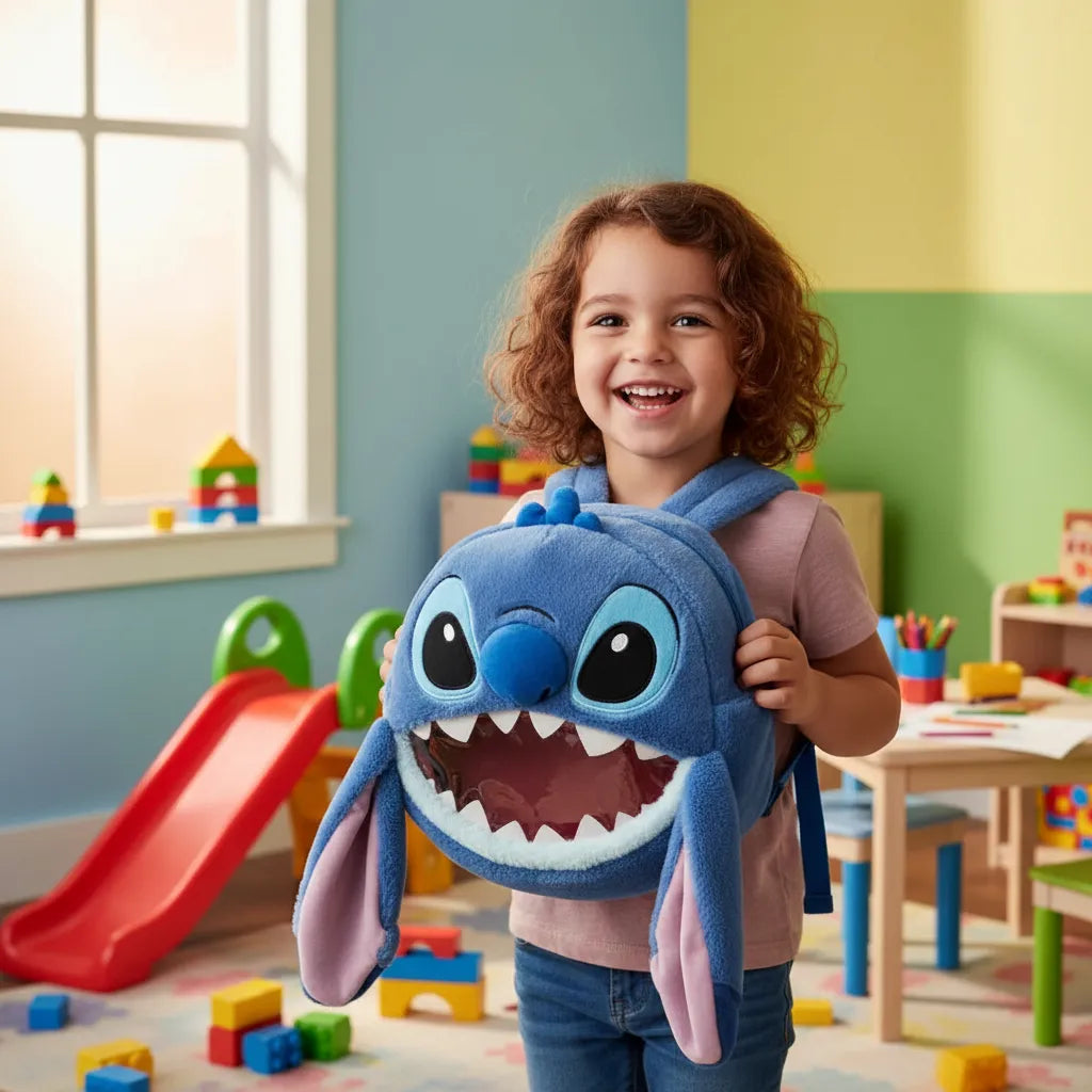 Bolso De Peluche Con Cara De Stitch Azul Acero