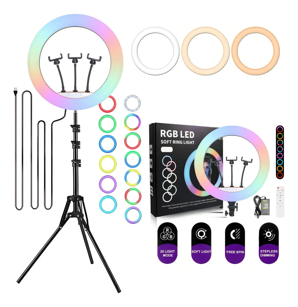 Aro De Luz 45 Cm Rgb Led Trípode Profesional Color de la estructura Negro