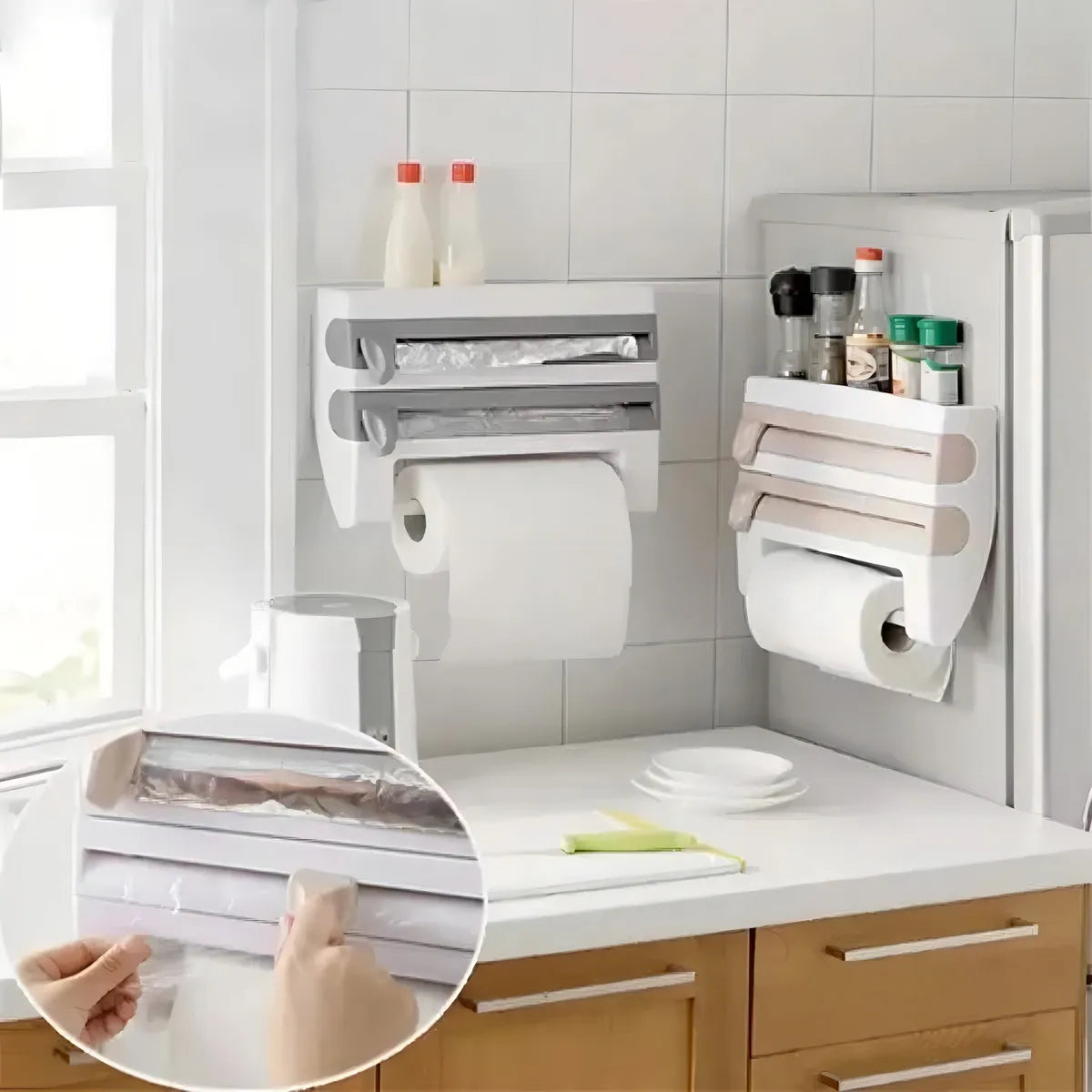 Porta Rollos Dispensador Cocina 4en1 Cortador Aluminio Papel