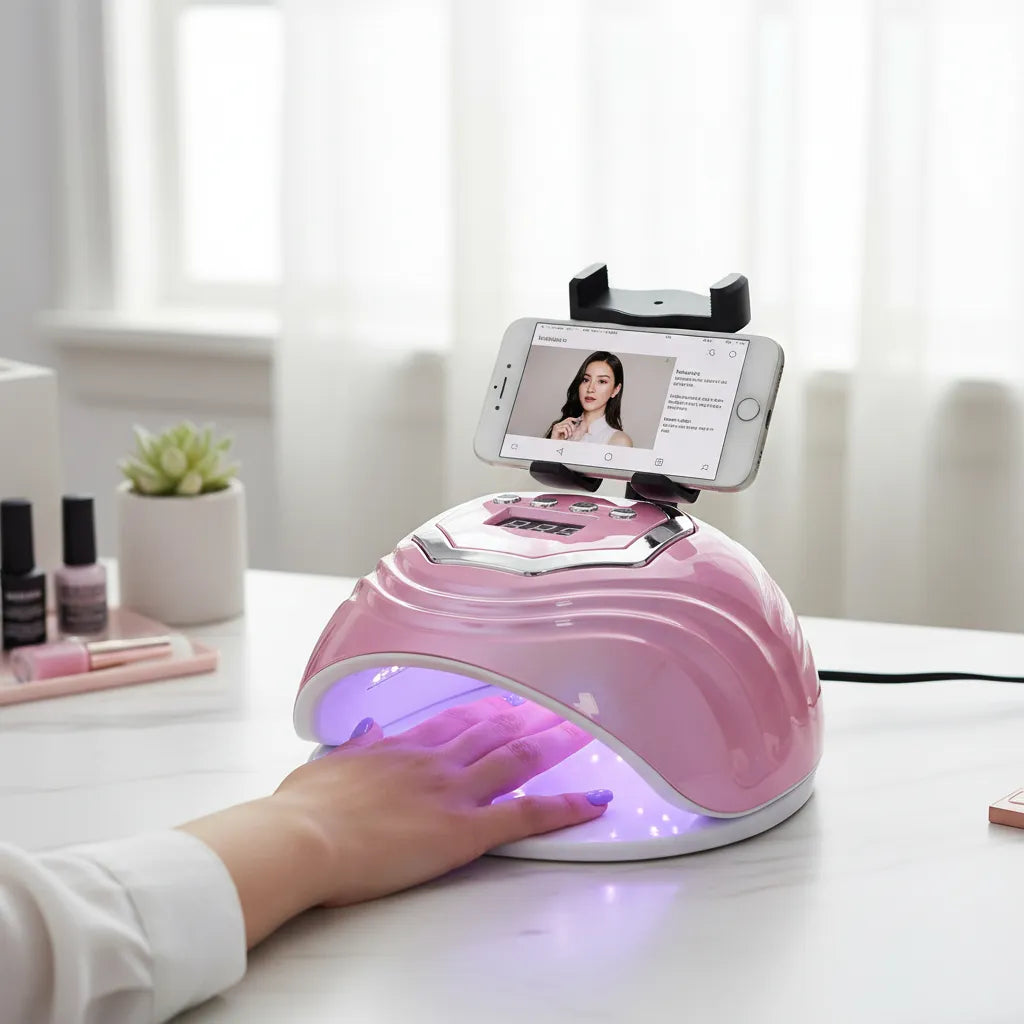 Lámpara Uv/led Para Uñas Con Soporte De Celular Rosa Rosado 224v