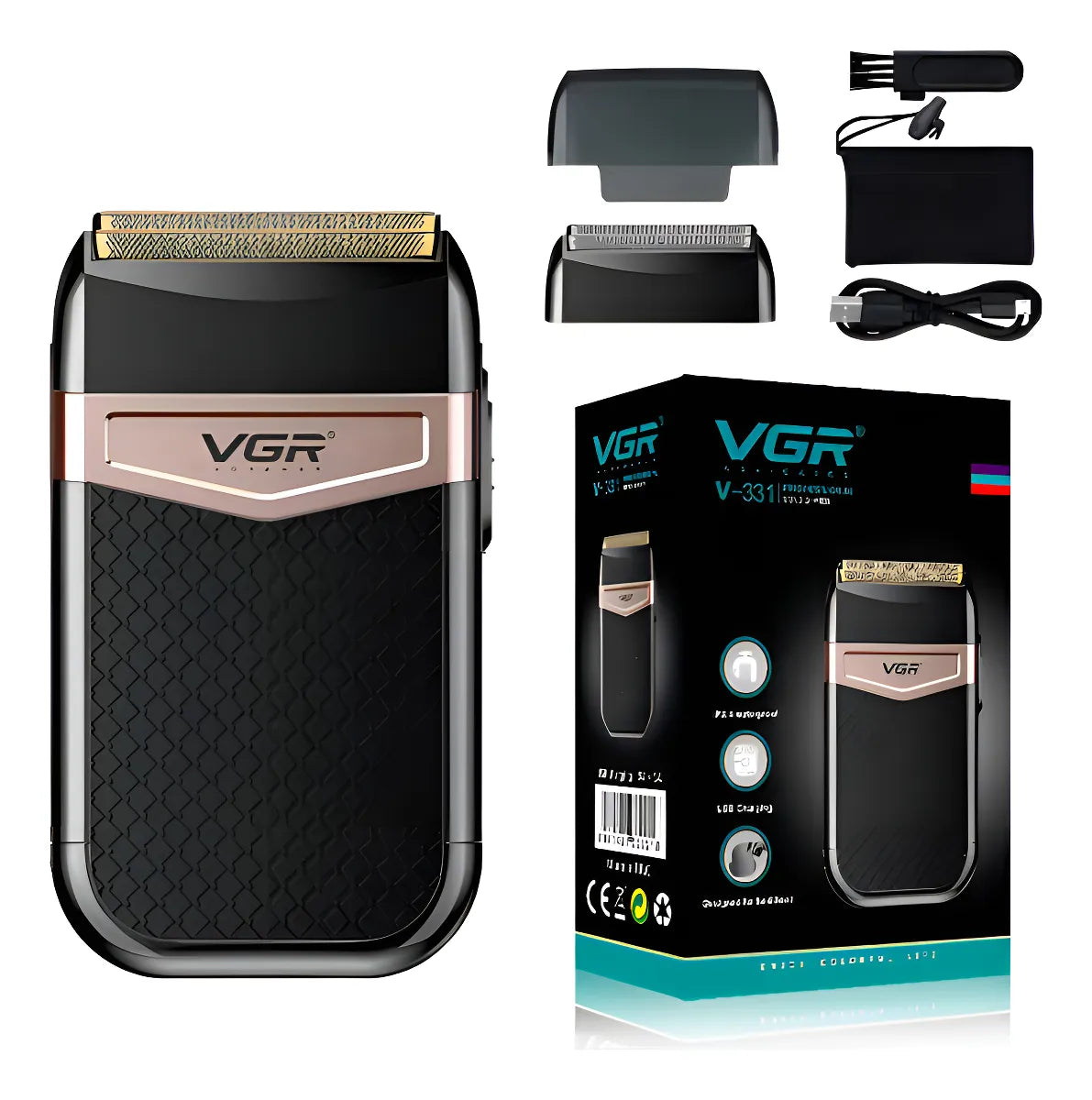 Afeitadora Shaver Corta Barba Calvo Vgr V-331 Recargable Rosa/negro 5v
