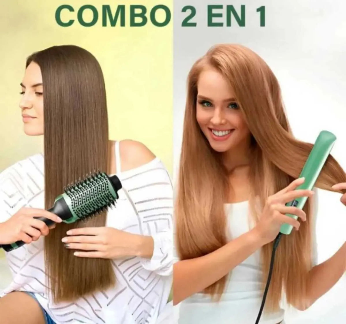 Combo Plancha Para El Cabello + Cepillo Secador Aguacate